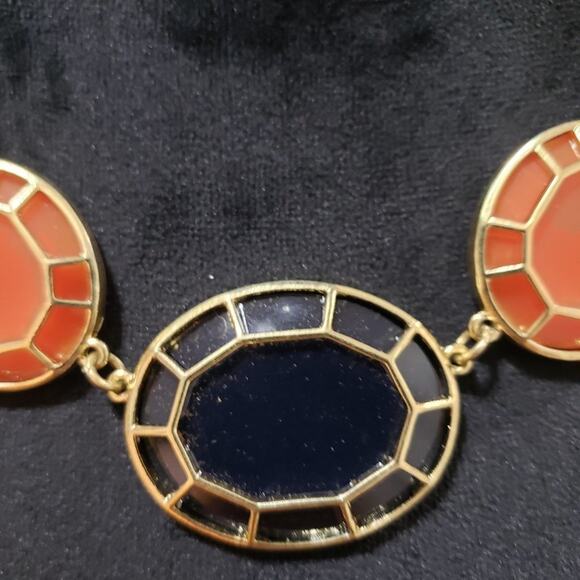 Pretty Contemporary Fashion Orange Black Gold Tone Accents Disks Fancy Necklace - Picture 4 of 7